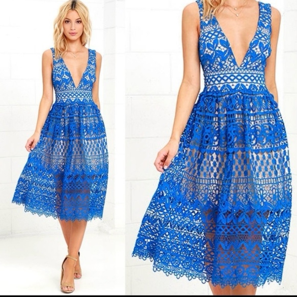 Blue Lace Midi Dress – XS